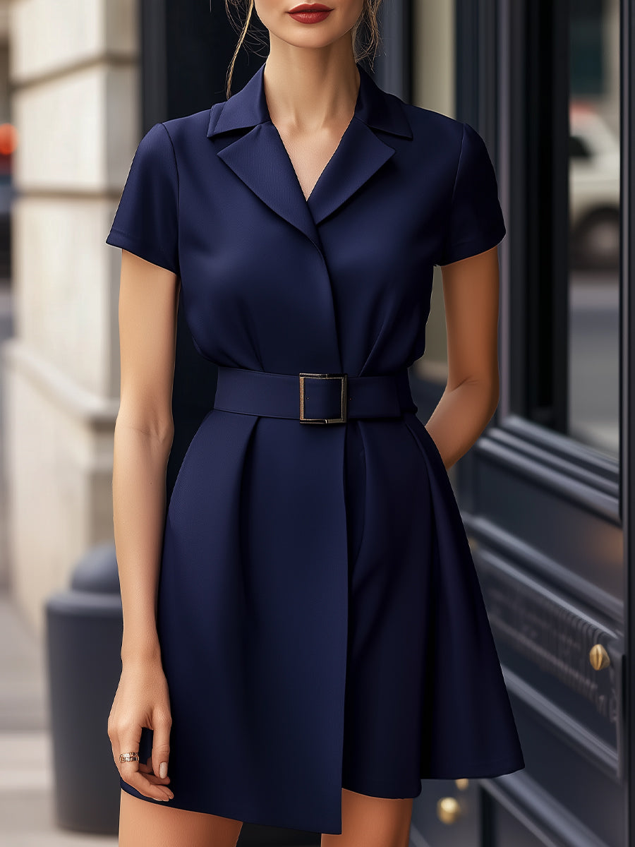 Stylish Plain Short Sleeve Zipper Dress