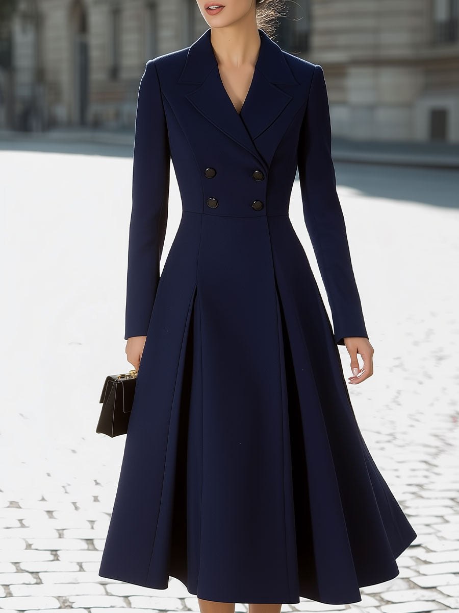 Navy Tailored Double-Breasted Midi Coat Dress