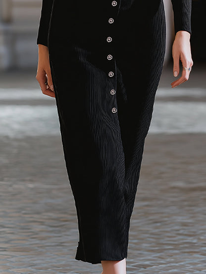 Elegant Ribbed Knit Button-Front Midi Dress