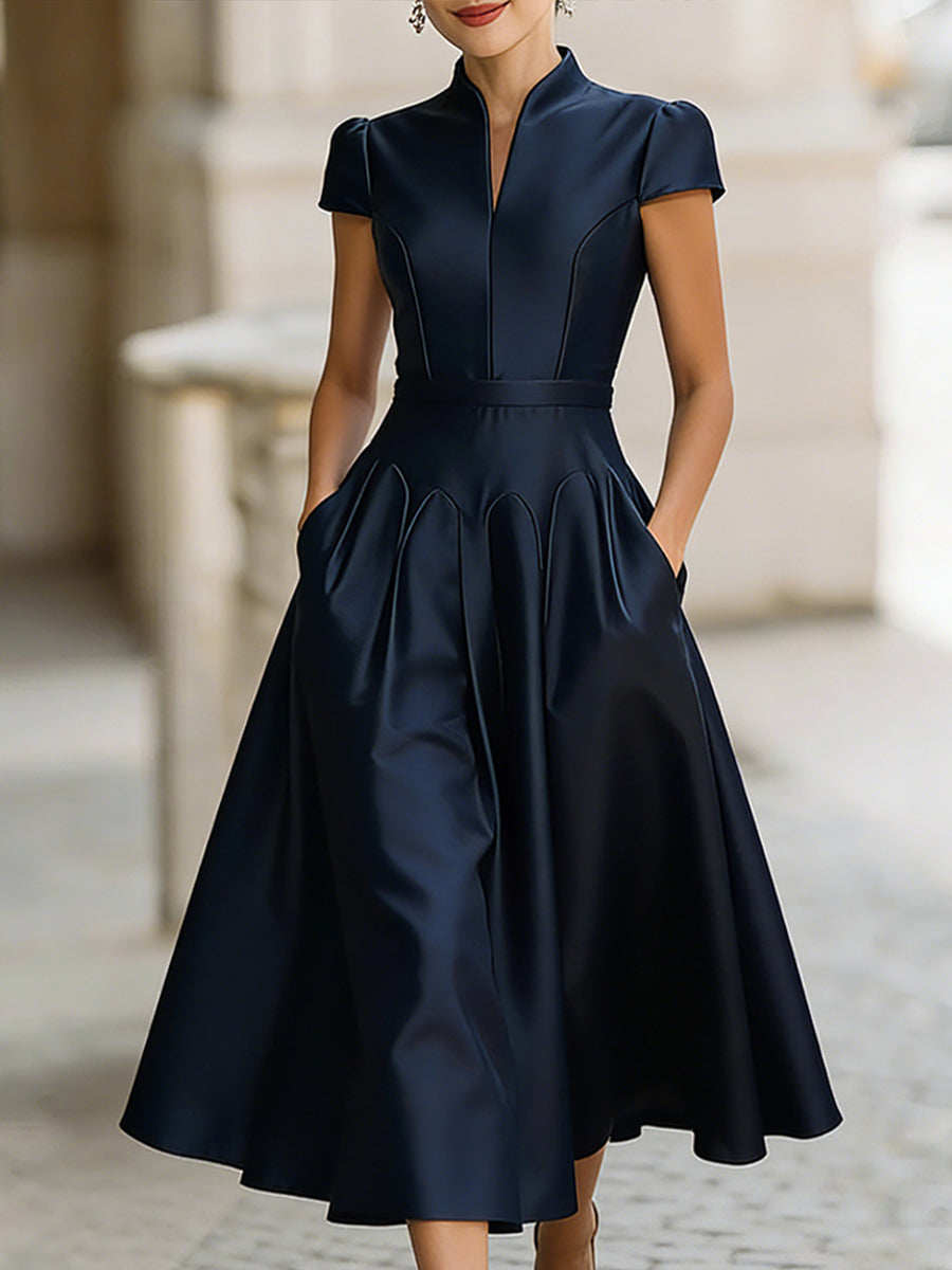 Elegant Plain Structured A-Line Midi Dress