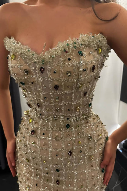 Sweetheart Sleeveless Sheath Evening Gowns Long With Beadings Crystals