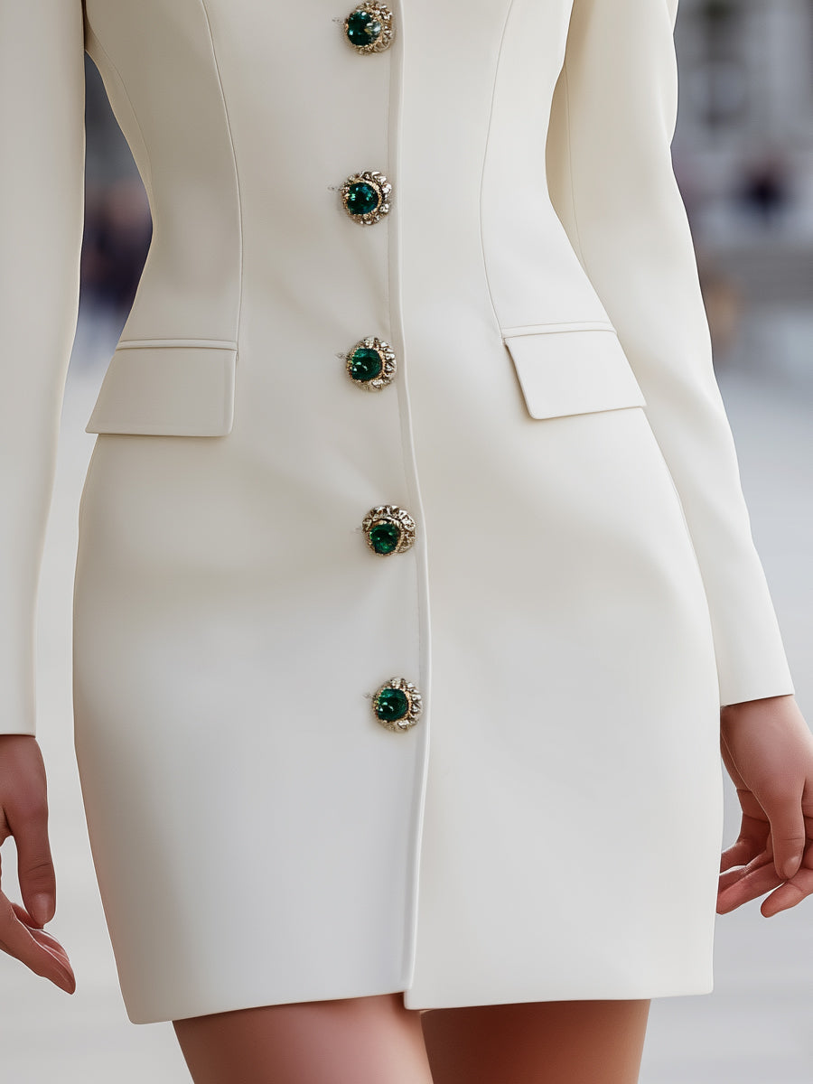 Blazer-Inspired Mini Dress With Emerald Jewel Buttons