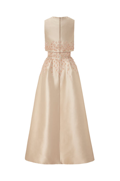 Sculpted Beaded Tulip-Shaped Gown Paired With Crop-Top