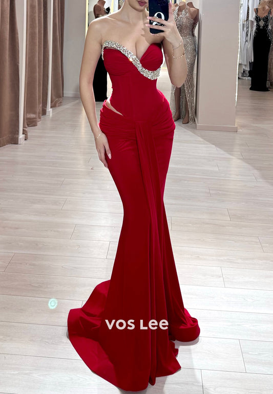 Sexy & Hot Sweetheart Rhinestone Pleated Mermaid Evening Dresses with Sweep Train