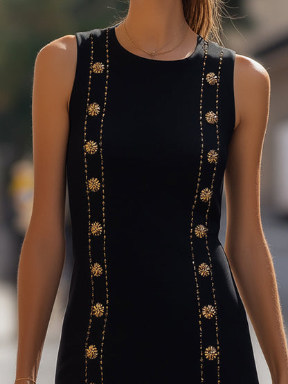 Stylish Sleeveless Sheath Dress With Gold Embellishments