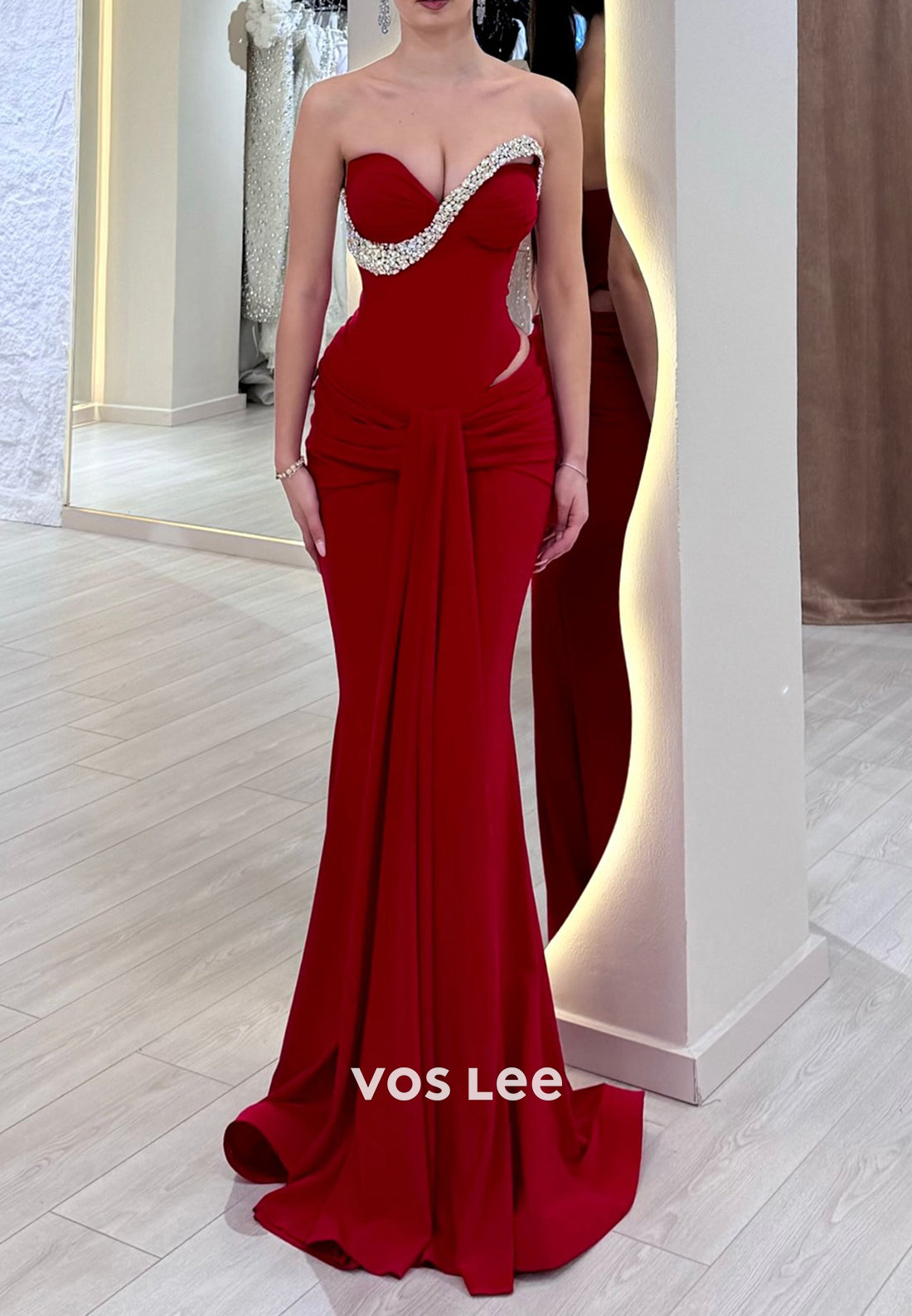Sexy & Hot Sweetheart Rhinestone Pleated Mermaid Evening Dresses with Sweep Train