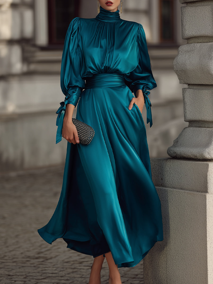 Elegant High-Neck Evening Dress With Draped Silhouette