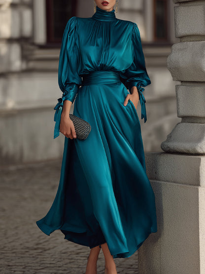 Elegant High-Neck Evening Dress With Draped Silhouette