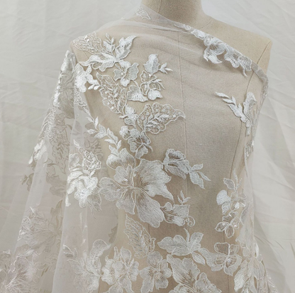 Elegant Stretch Dress With 3D Floral Embroidered Mesh Overskirt