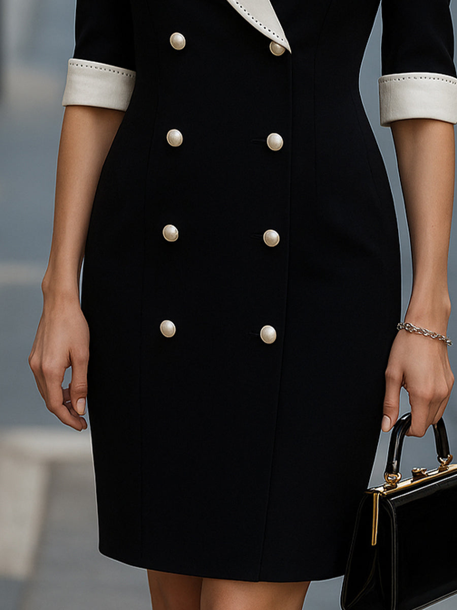 Stylish Double-Breasted Blazer Dress With Contrast Trim Wedding Guest Dresses