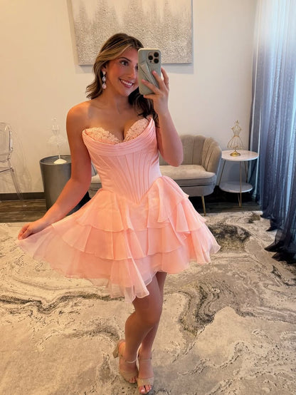 Cute A Line Sweetheart Lilac Corset Homecoming Dress with Ruffles Appliques