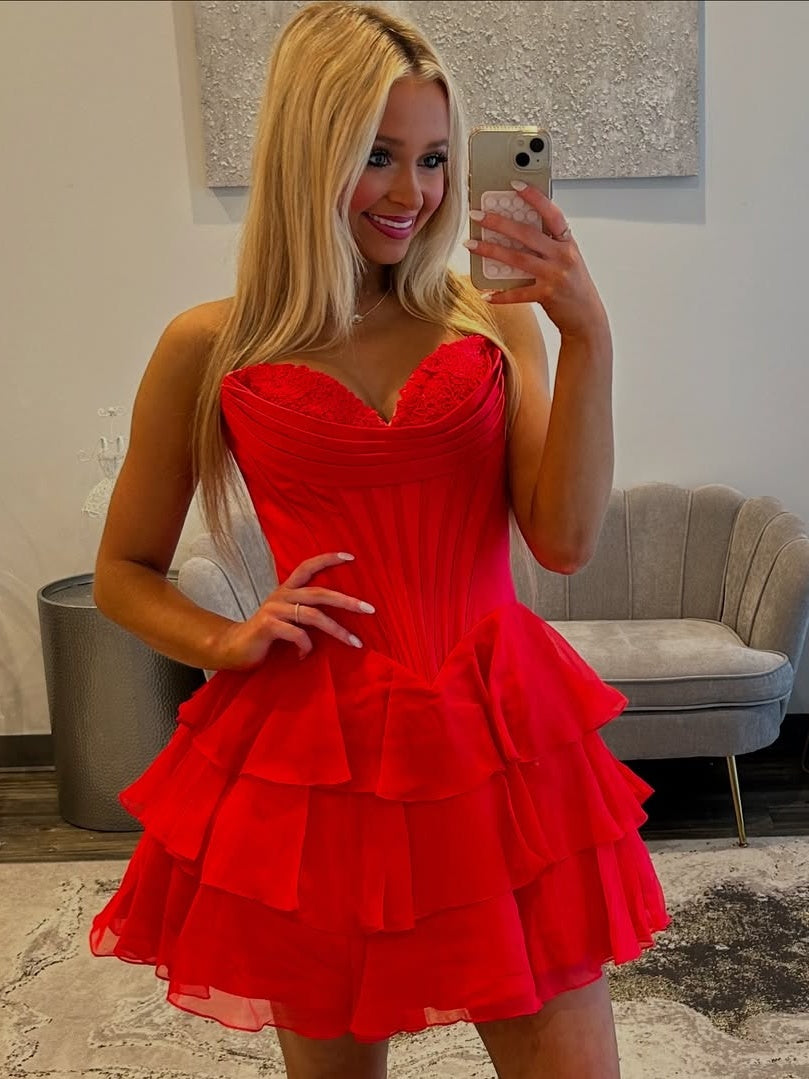Cute A Line Sweetheart Lilac Corset Homecoming Dress with Ruffles Appliques