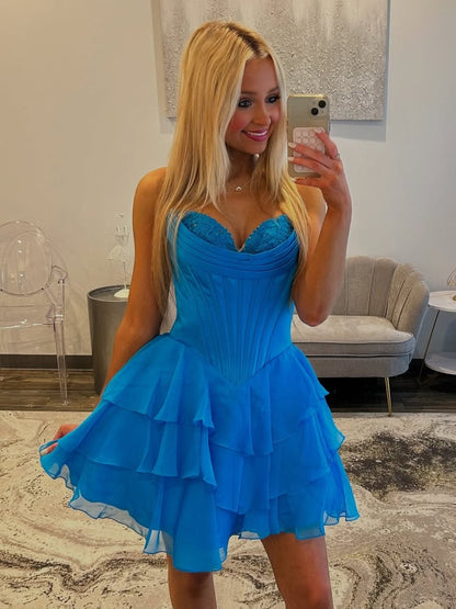 Cute A Line Sweetheart Lilac Corset Homecoming Dress with Ruffles Appliques