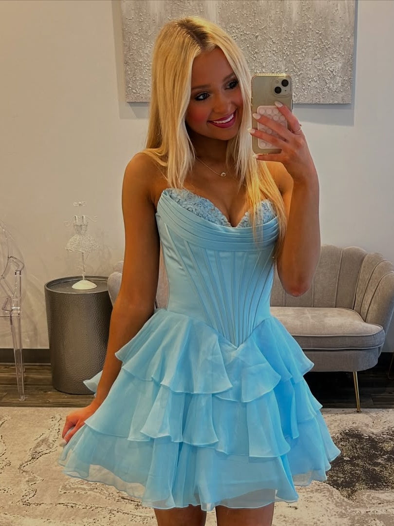 Cute A Line Sweetheart Lilac Corset Homecoming Dress with Ruffles Appliques