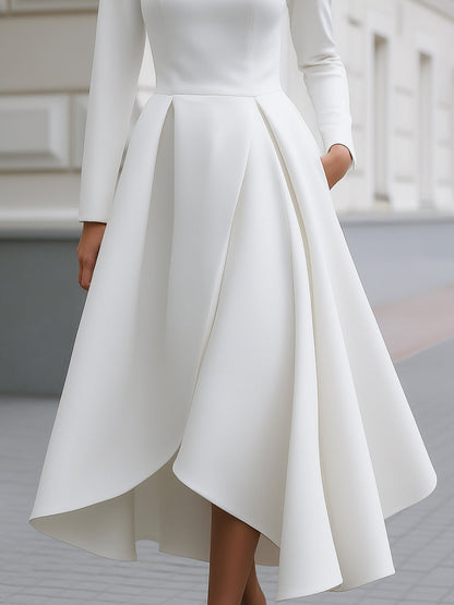 Structured High-Neck A-Line Midi Dress