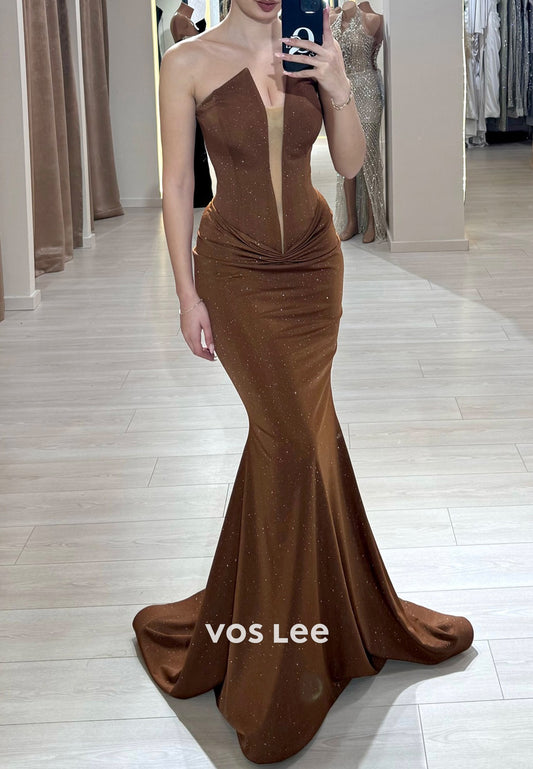 Sexy & Hot Plunging V Neck Long Mermaid Evening Dresses with Sweep Train