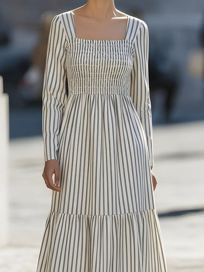 Striped Smocked Bodice Midi Dress