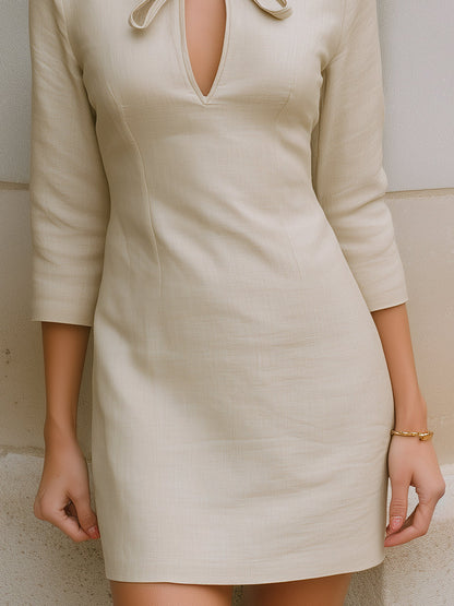 Minimalist Bow-Tie Neck Mini Dress
