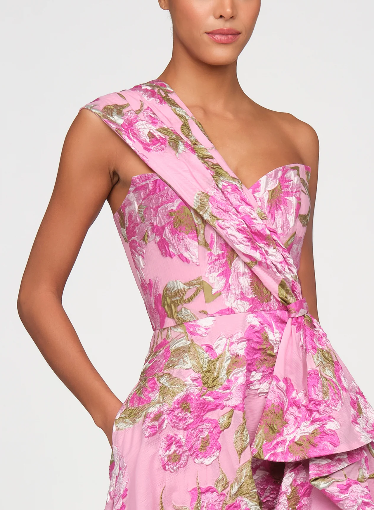 A-Line One Shoulder Tea Length Dress