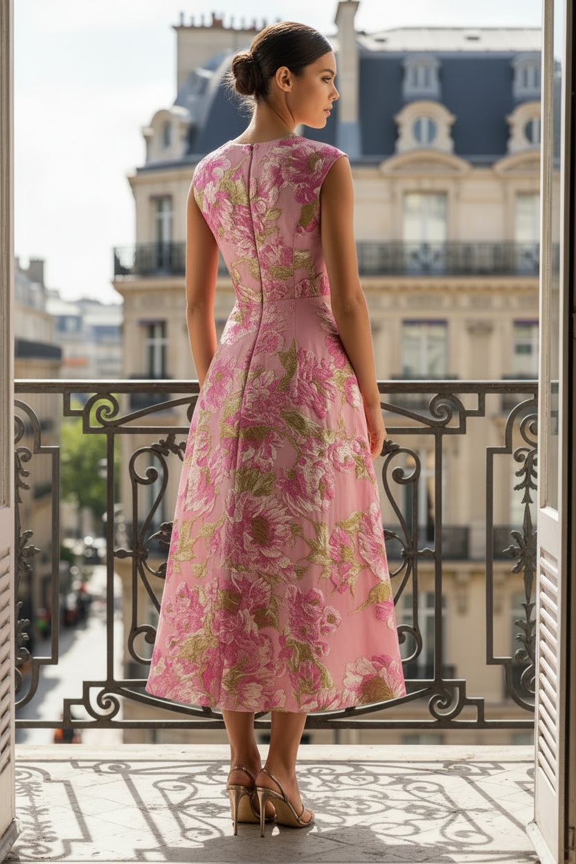 A-Line One Shoulder Tea Length Dress