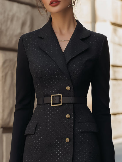 Polka Dot Buttoned Belted Dress