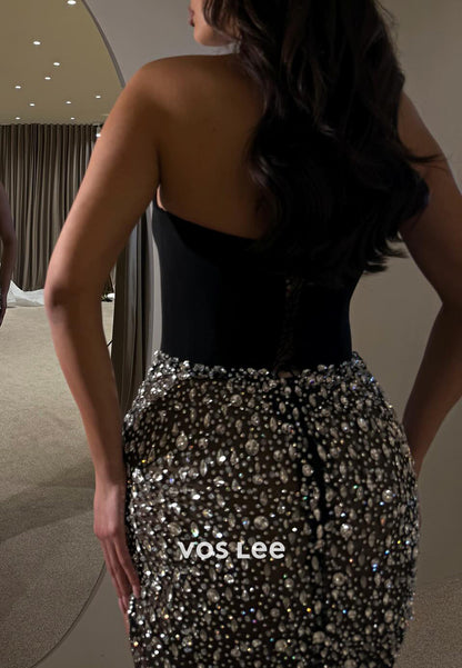 Sexy & Hot Strapless Scoop Rhinestone Evening Dresses with Side Split