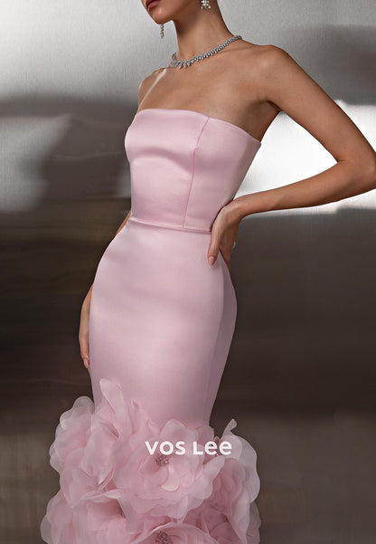 Elegant & Luxurious Strapless Floral Embossed Mermaid Prom Dresses