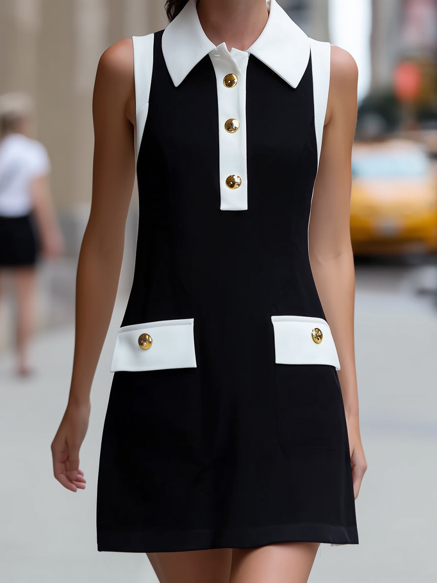 Contrast Trim Sleeveless Polo Dress