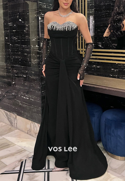 Strapless Sweetheart Rhinestone Embellished Floor-Length Mermaid Evening Dresses