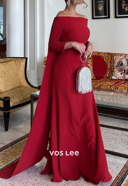 Simple & Casual 3/4 Sleeve Off the Shoulder Floor-Length Sheath Evening Dresses