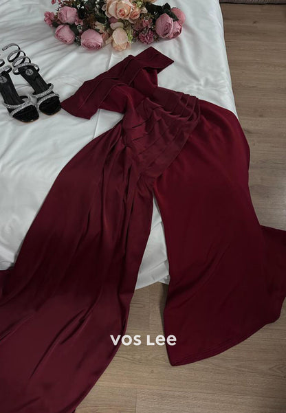 Classic & Timeless A-Line Pleated Off the Shoulder Evening Dresses with Court Train