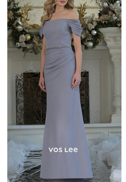 Simple Off the Shoulder Pleated Long Mermaid Mother of Bride Dresses