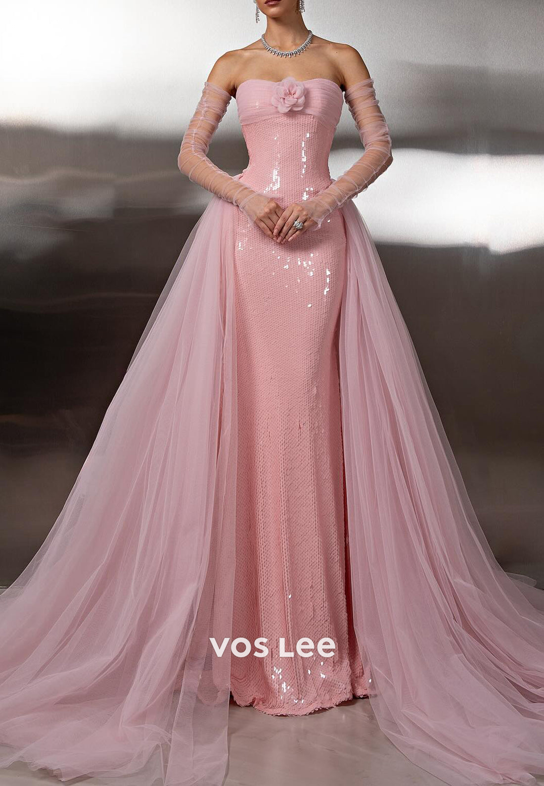 Fully Sequined Sweetheart Strapless Mermaid Prom Dresses with Court Train