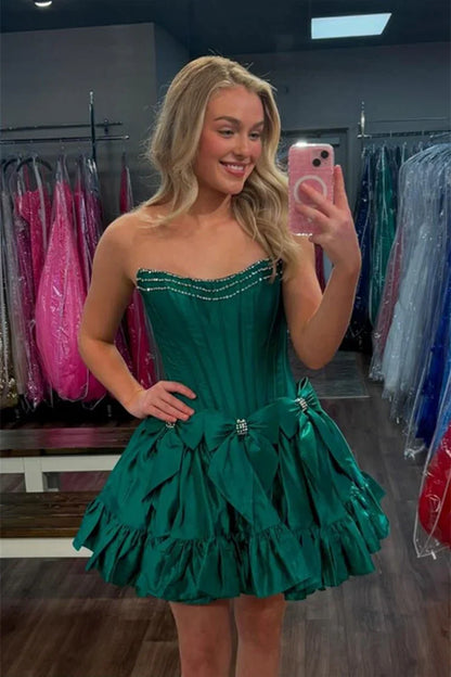 Cute A Line Strapless Hot Pink Short Homecoming Dress with Beading