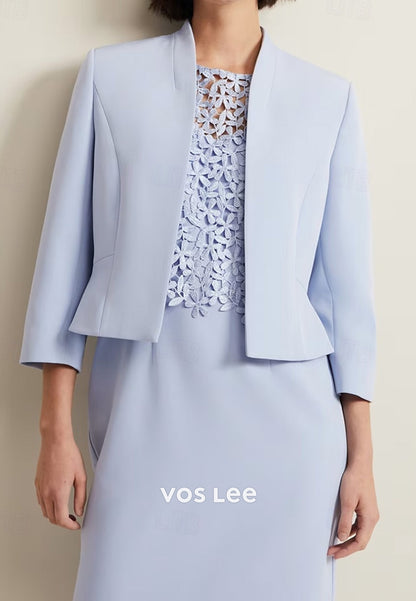 Two Pieces 3/4 Sleeve Scoop Sheath Knee-Length Mother of Bride Dresses