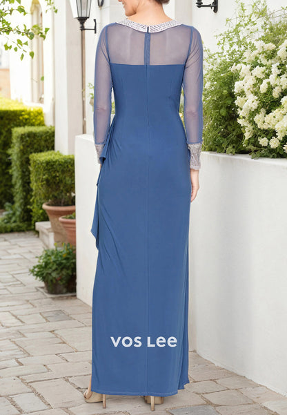 3/4 Sleeve Illusion Sweetheart Ankle-Length Pleated Mother of Bride Dresses with Split