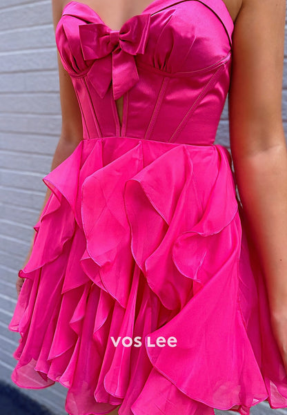 A-Line Strapless Sweetheart Pleated Bowknot Homecoming Dresses