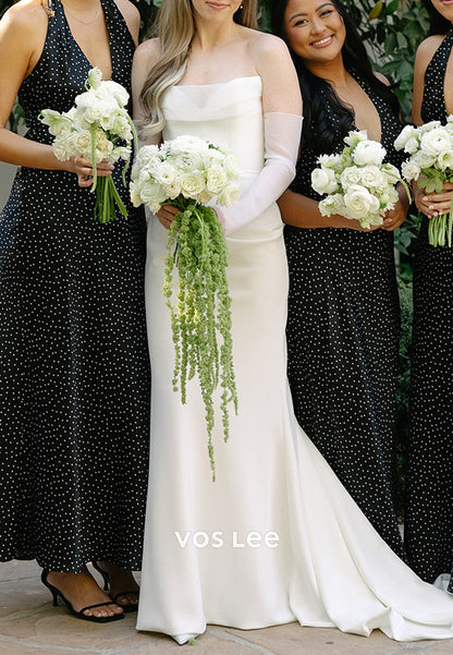 Sexy and Sleek V Neck Strapless Mermaid Wedding Dresses with Sweep Train