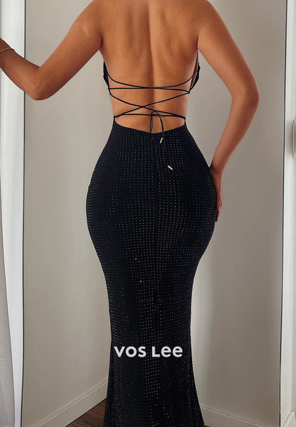 Sexy and Sleek Halter Backless Ankle-Length Long Pleated Mermaid Evening Dresses