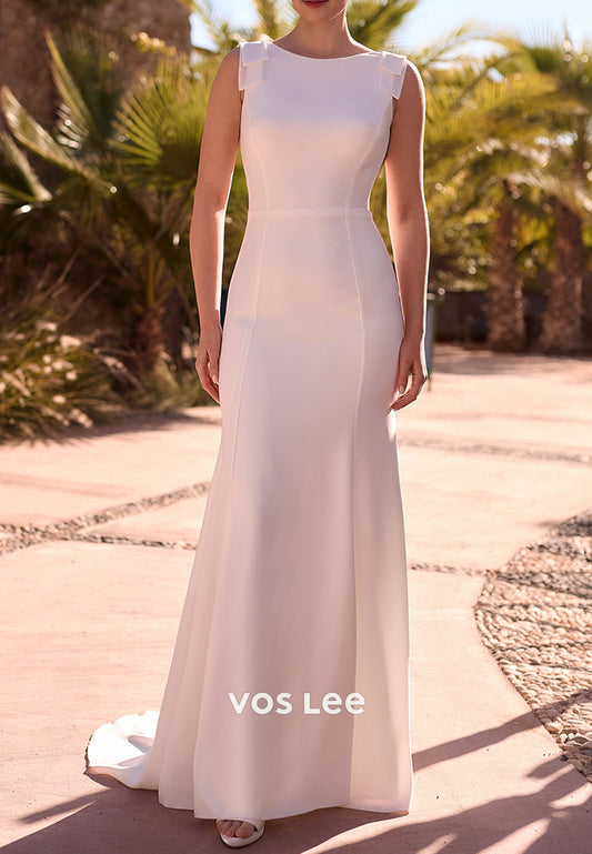Couture & Ornate Scoop Bowknot Beach Mermaid Wedding Dresses with Sweep Train