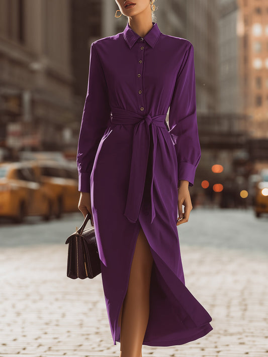 Chic Purple Belted Shirt Dress – Effortless Elegance For City Days