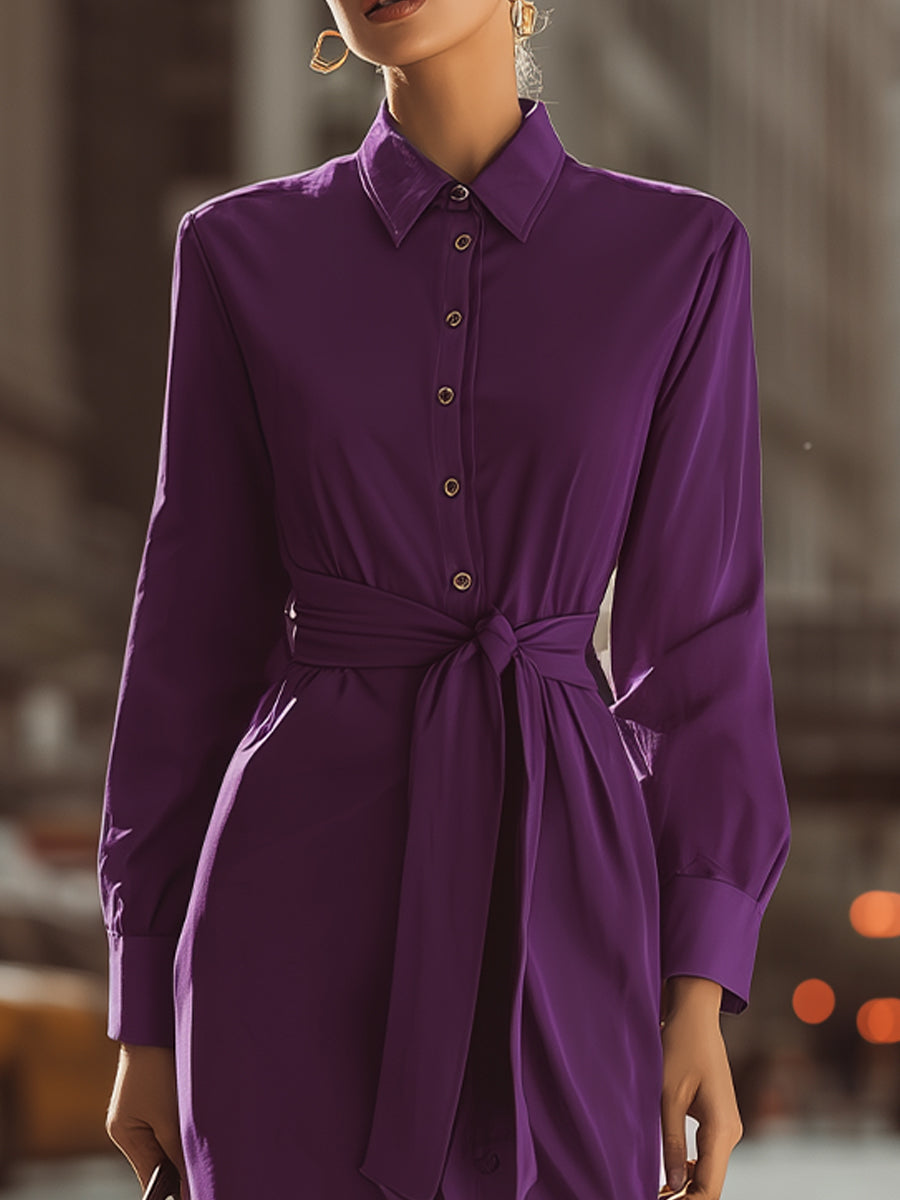 Chic Purple Belted Shirt Dress – Effortless Elegance For City Days