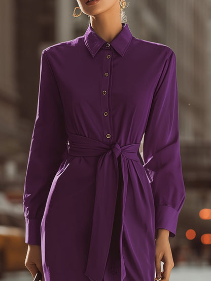 Chic Purple Belted Shirt Dress – Effortless Elegance For City Days