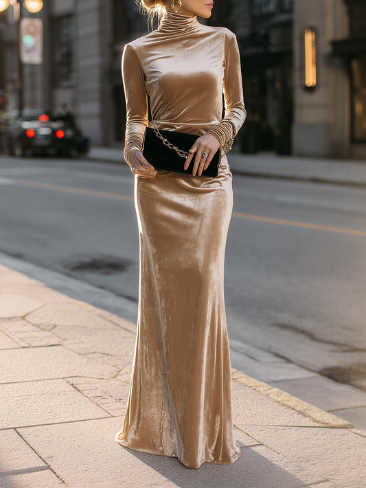 Velvet Drape High-Neck Gown