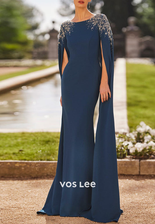 Sparkle & Shine Long Sleeve Scoop Rhinestone Floor-Length Mermaid Mother of Bride Dresses