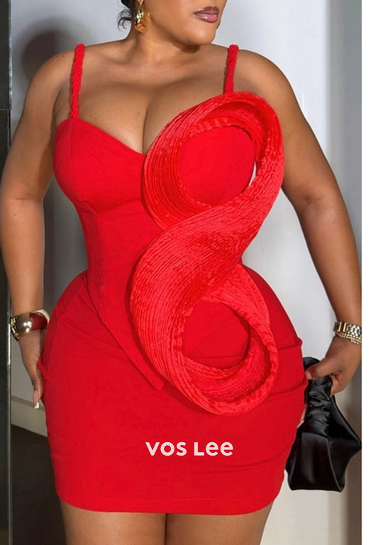 Red Spaghetti Straps V Neck Pleated Mermaid Homecoming Dresses