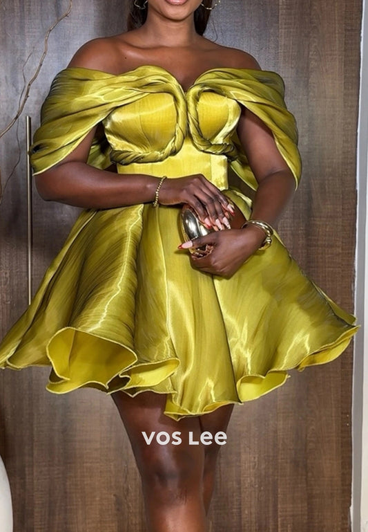 A-Line Off the Shoulder Pleated Short Homecoming Dresses