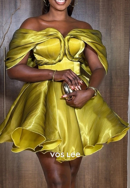 A-Line Off the Shoulder Pleated Short Homecoming Dresses
