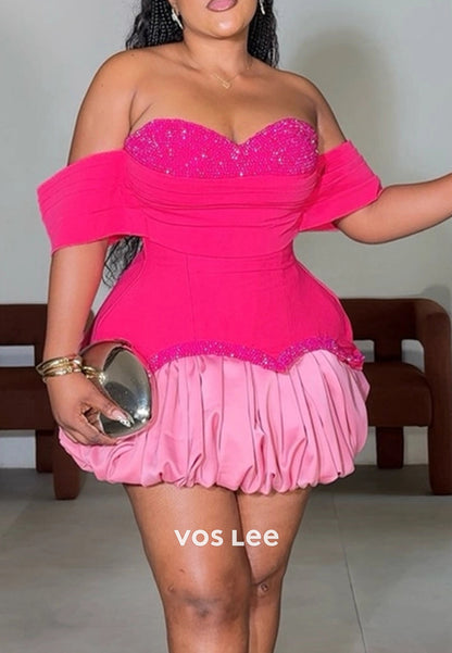 A-Line Off the Shoulder Beaded Embellished Homecoming Dresses
