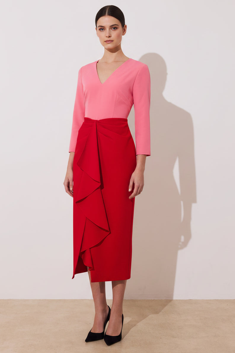 Asymmetrical Floral Trumpet Midi Dress